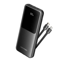 Vention Power Bank 10000mAh (Micro-USB + USB-C + USB-A + USB-A) with Built-in USB-C and Lightning Cables 22.5W _ black